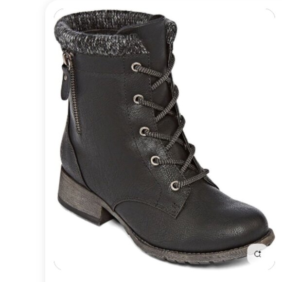 Shoes - Black Lace Up Combat Boots Zipper Closure Women's Size 11 NWT